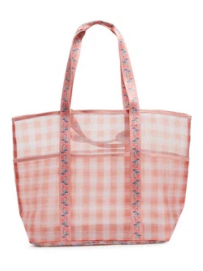 Nwt - Vera Bradley Mesh Multi-Pocket Tote Bag - Gingham Sand Rose